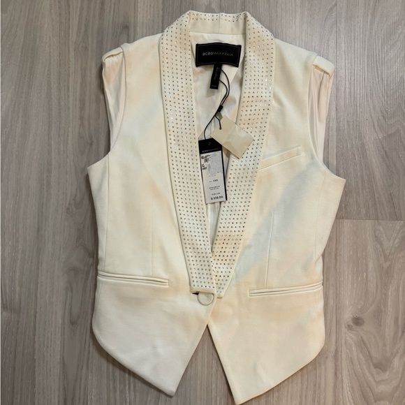 BCBGMaxAzria White Tuxedo Vest with Crystal Studs – XXS – NWT - Picture 3 of 6